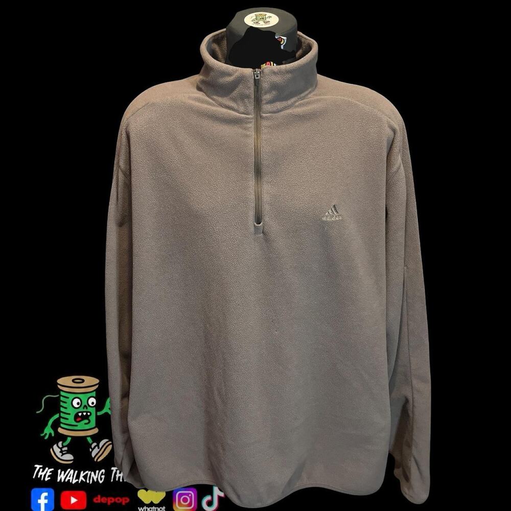 Gray Vintage 2000s Addias Quarter Zip Fleece Sweatshirt Size 2XL